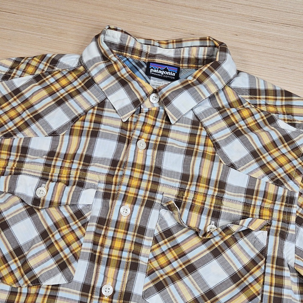 Patagonia Button Up Shirt Mens XS Brown Plaid Organic Cotton Long Sleeve Western
